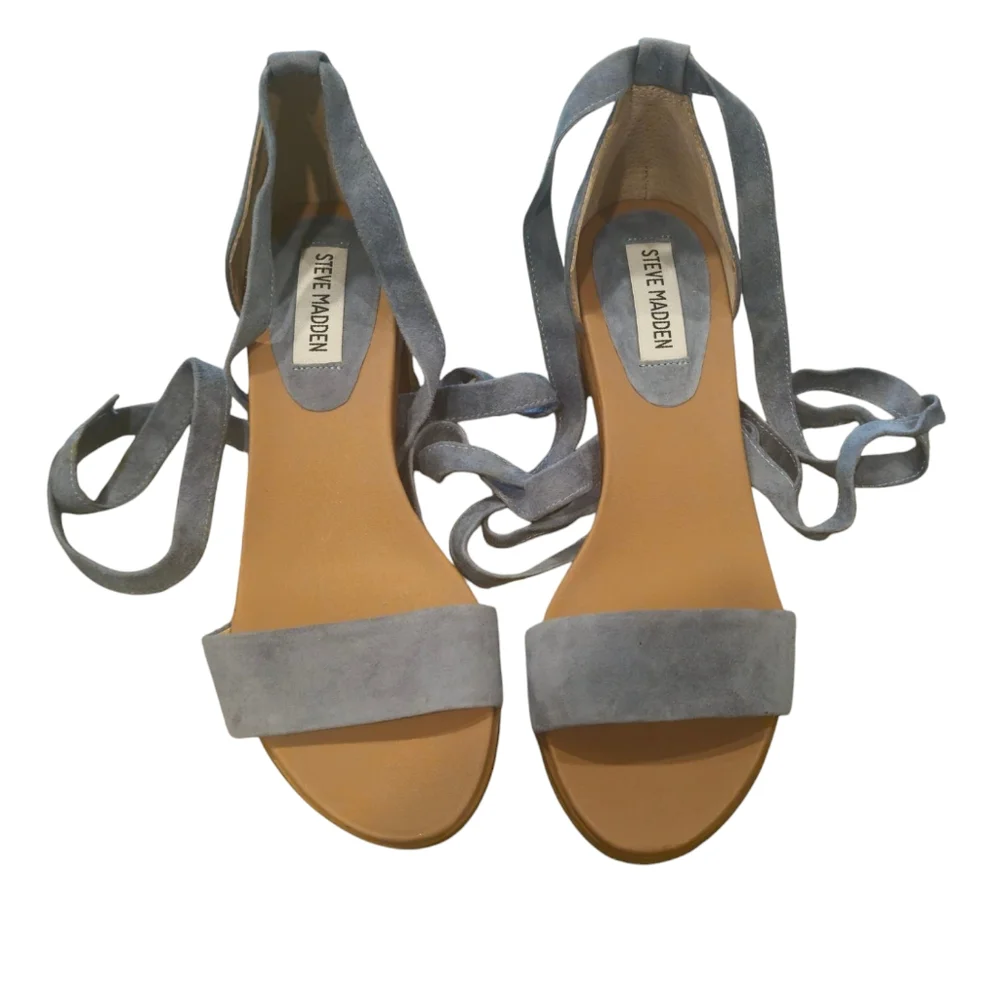 Steve Madden Blue Suede Lace-Up Sandals - Picture 2 of 7